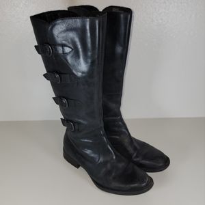 Born Black Leather Cuatros Tall Boots  With Strap Detail